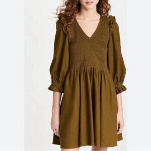 Madewell Womens Flannel Lucie V-Neck Smocked Mini Dress Size XS Cottagecore